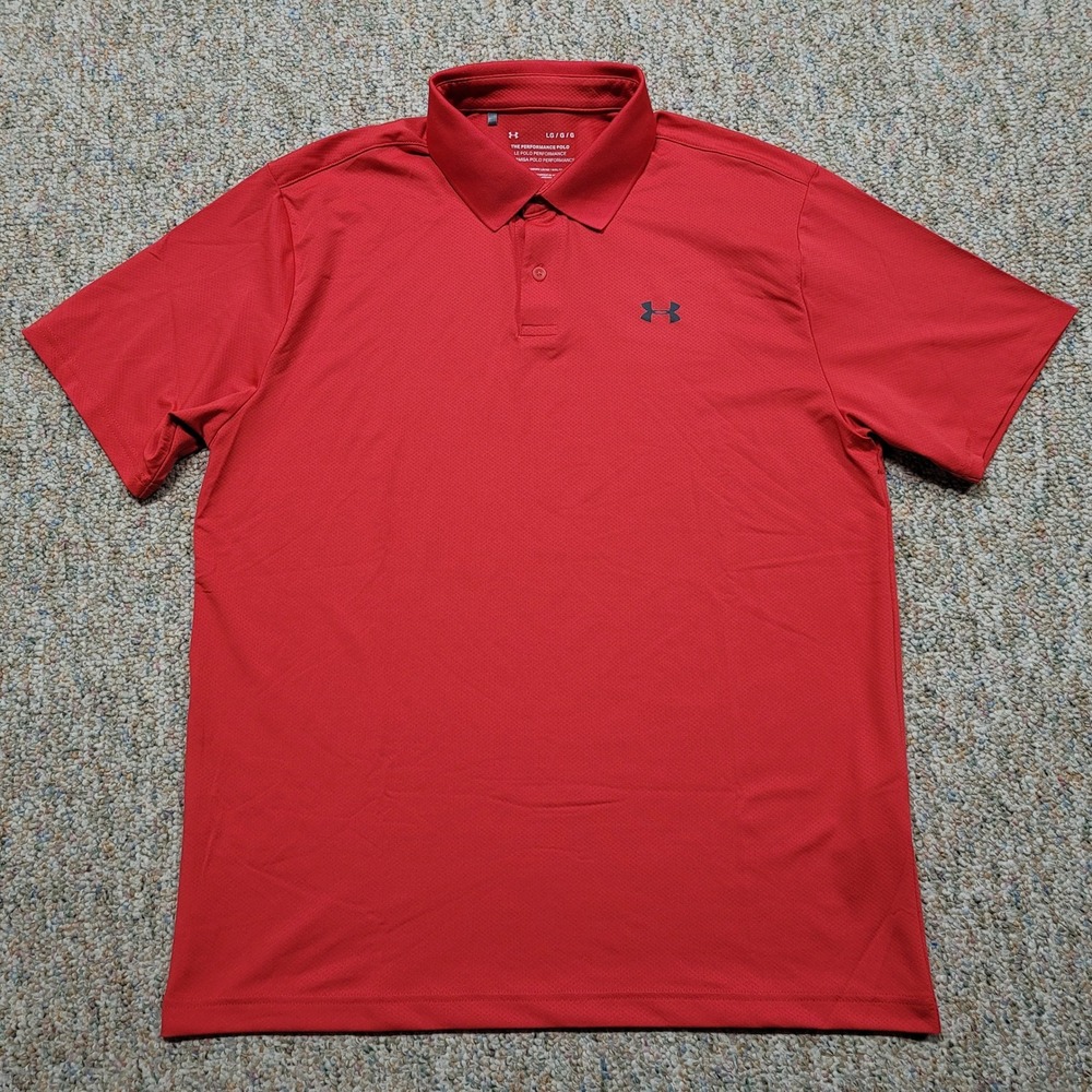 Under Armour Performance Polo Men Large Red HeatGear Golf Athletic Shirt